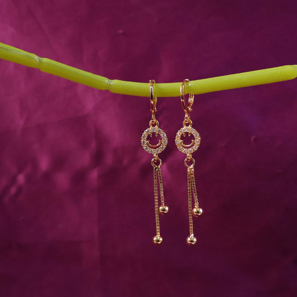Gold-Tone Smiley Crystal Tassel Drop Earrings – Elegant Dangle Style