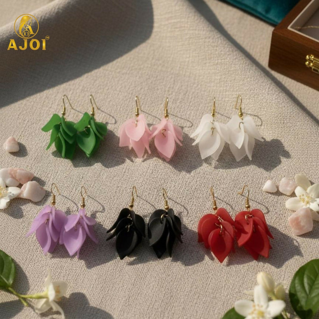 Floral Drop Earrings – Luxury Matte Finish Statement Pack of 6