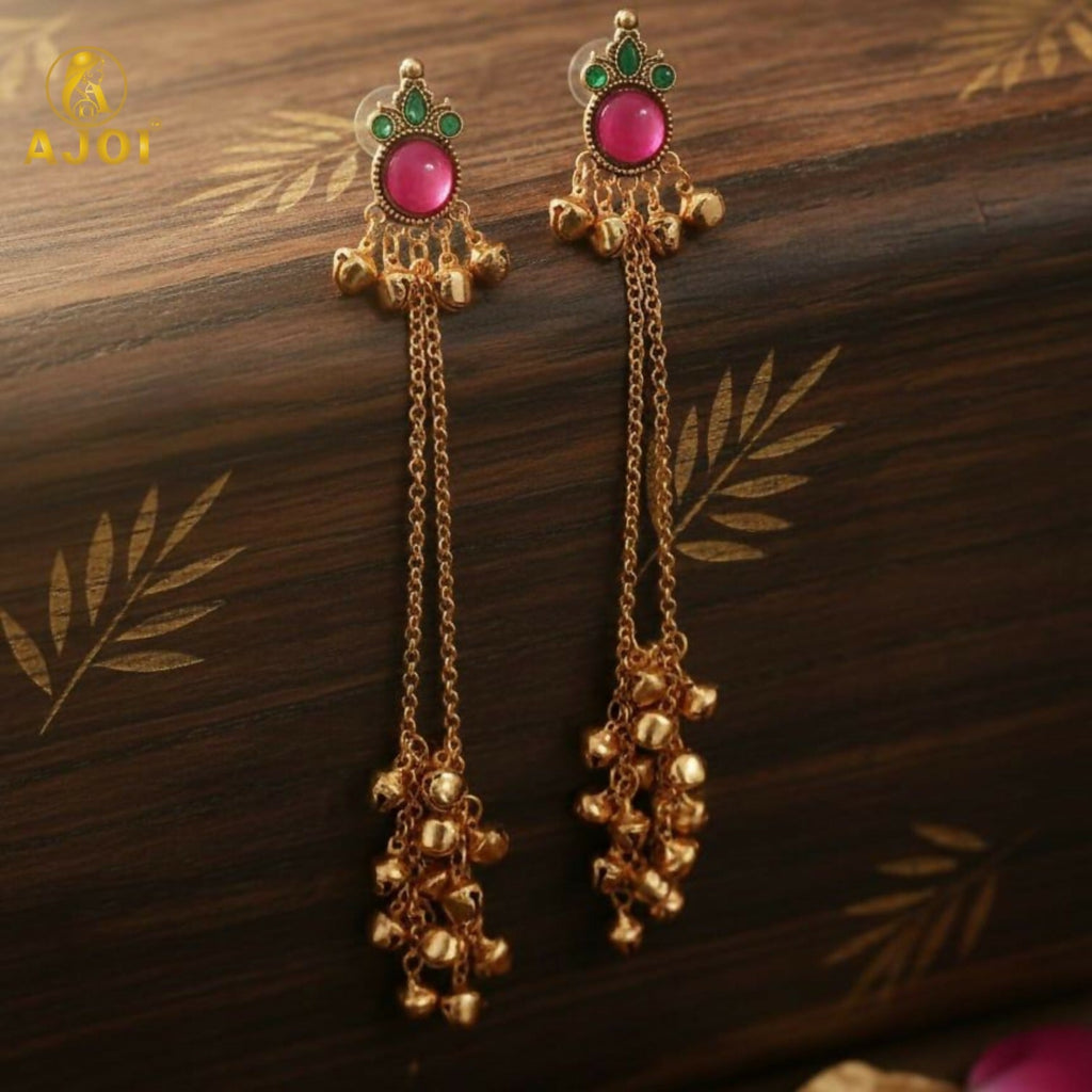 Kashmiri Ghunghroo Earrings – Regal Pink Chip Danglers