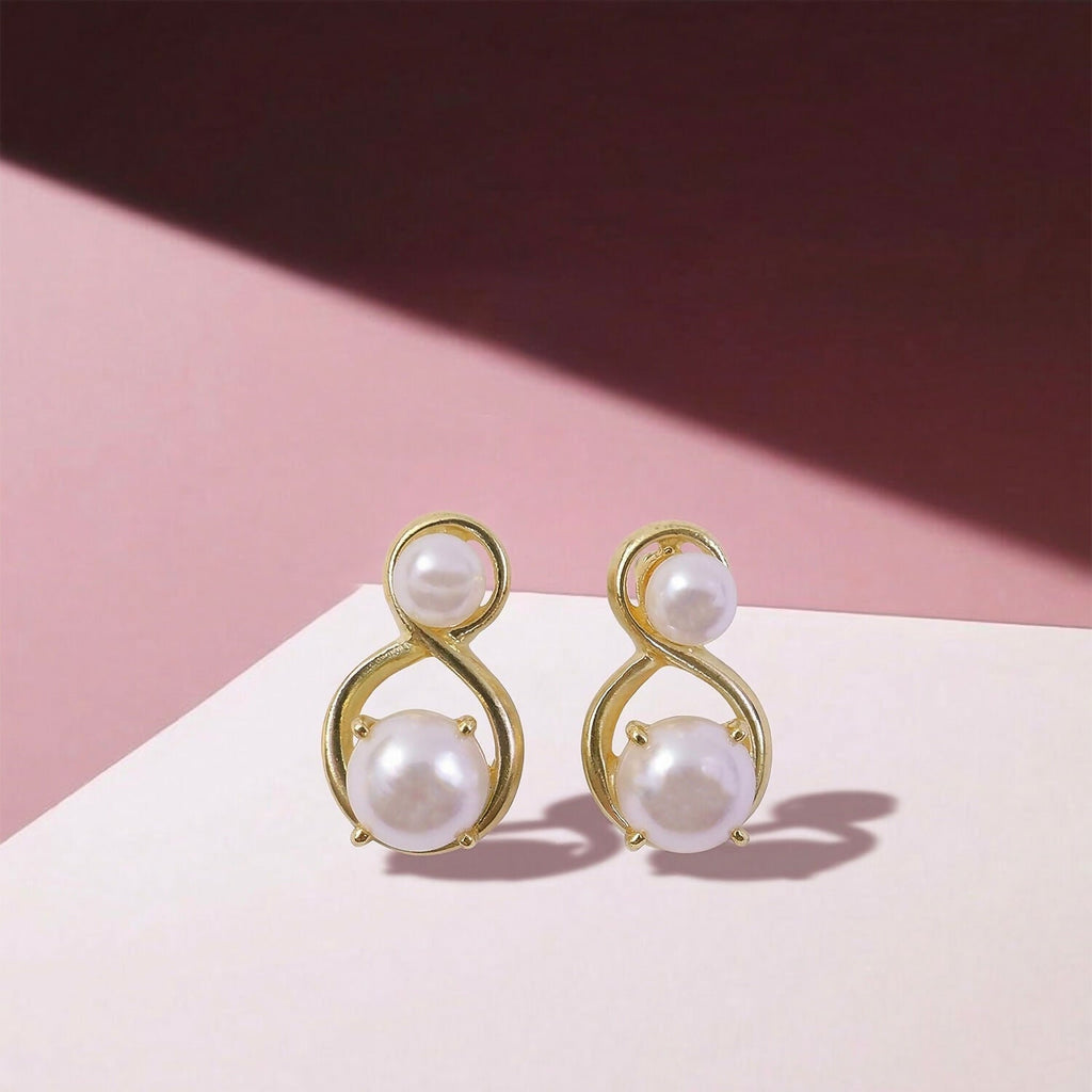 Korean Pearl Stud Earrings – Elegant Infinity Design