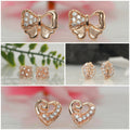 Rose Gold CZ Stud Earrings Combo – Elegant 4-Pair Set for Women