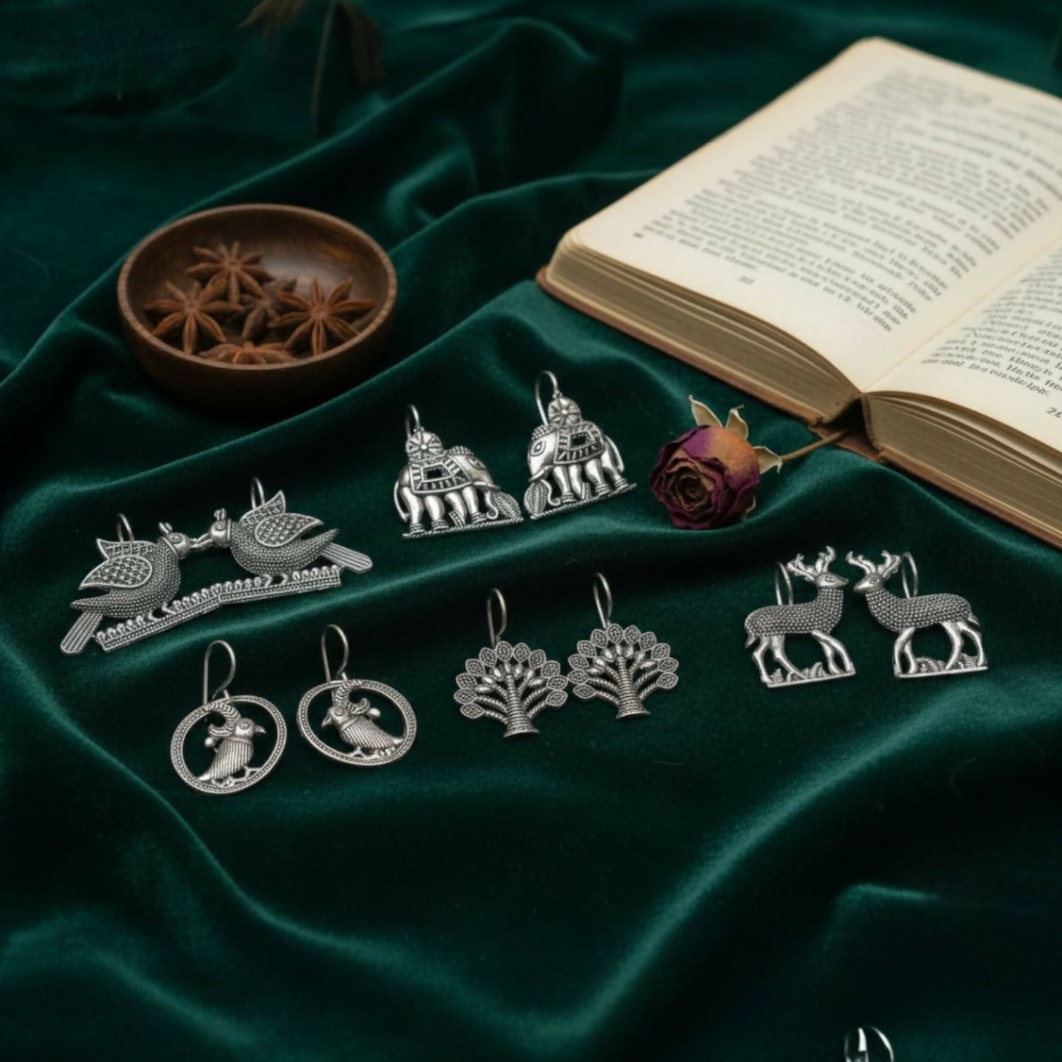Oxidized Silver Earrings Combo – 5 Traditional Motif Pairs