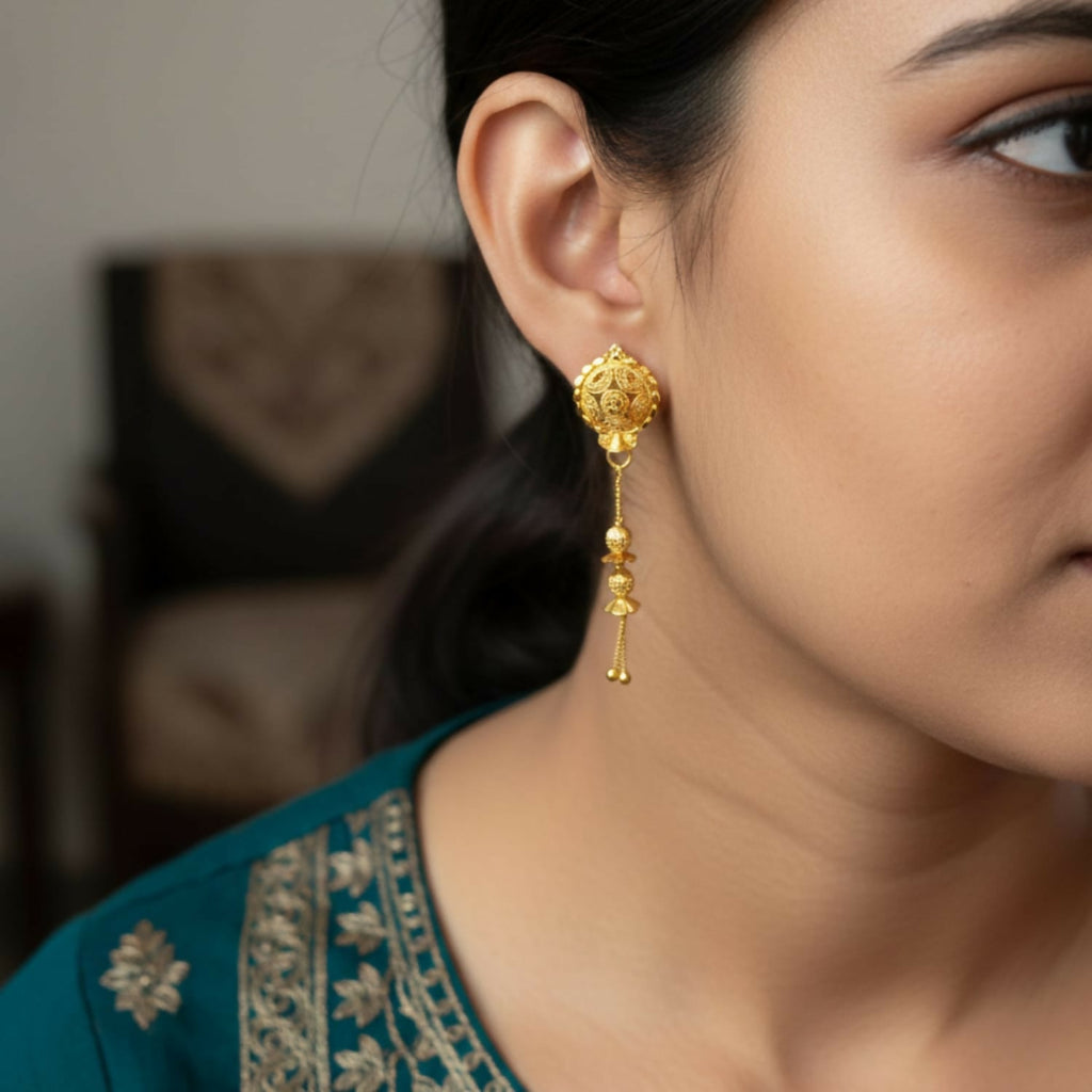 Gold-Plated Jhumka Earrings – Traditional Fancy Beads for Women
