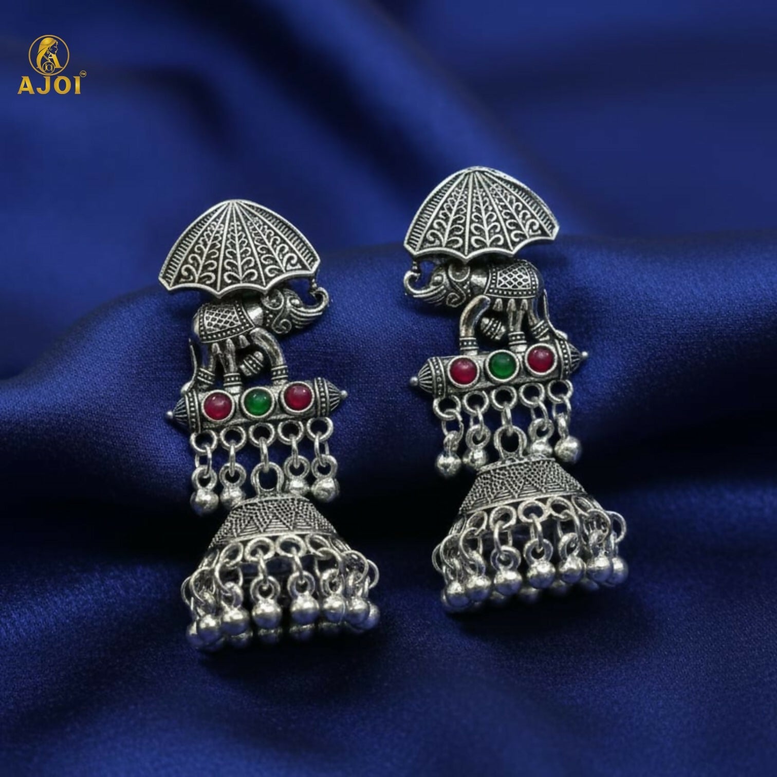 Elephant Motif Oxidized Silver Jhumka Earrings – Royal Heritage