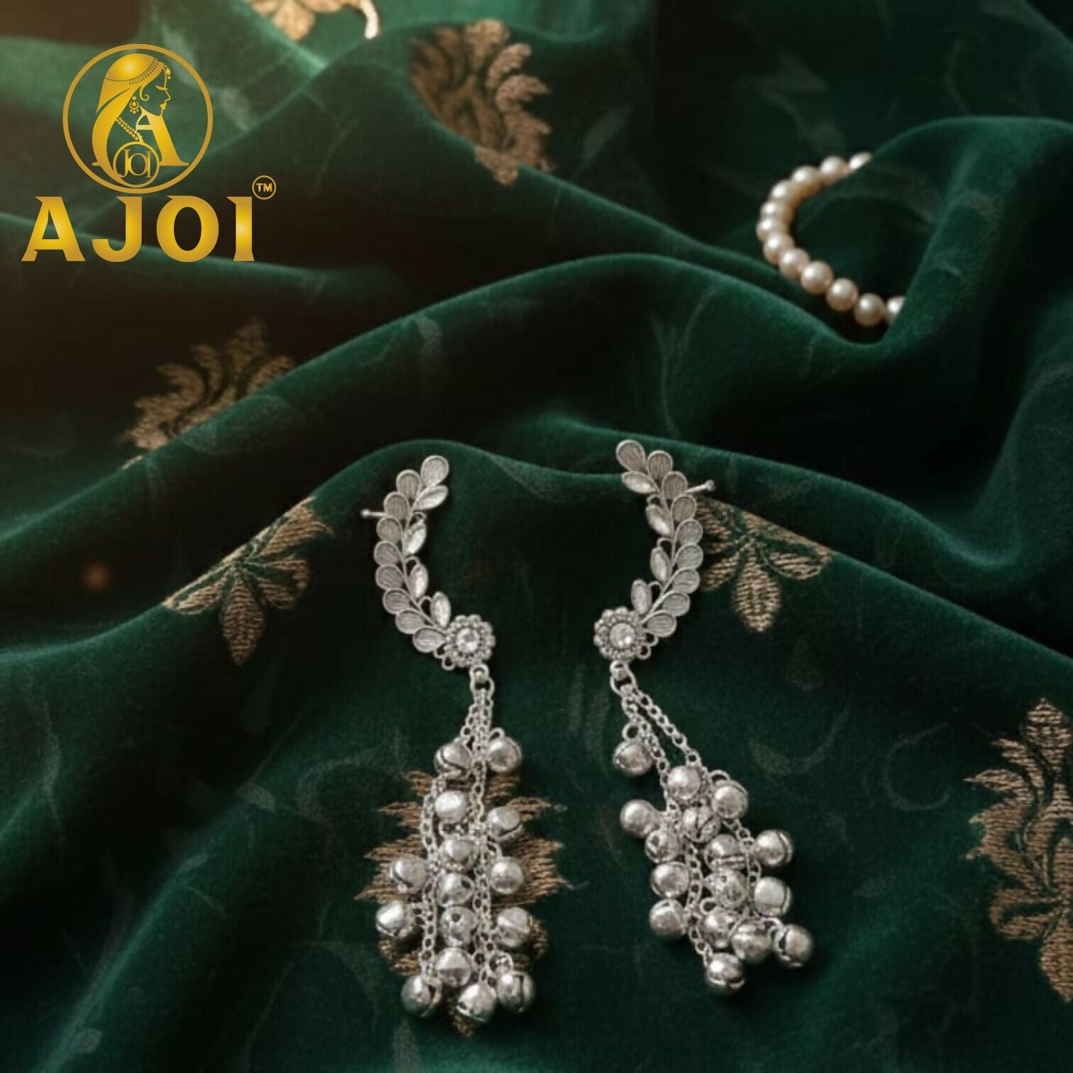 Silver Kasmiri Leaf Cascade Earrings – Elegant Handmade Design