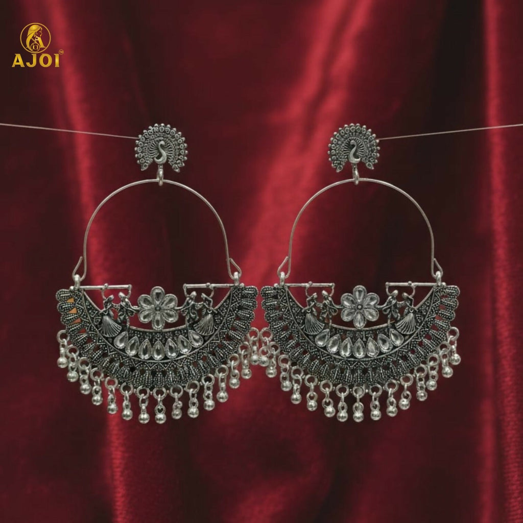 Oxidized Silver Peacock Arch Earrings – Intricate Handcrafted Detailing