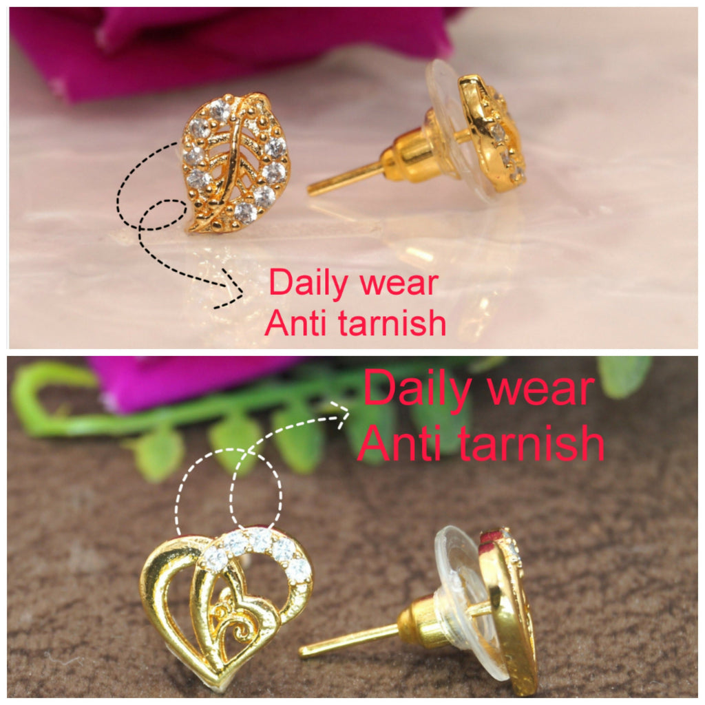 Gold Plated Stud Earrings Combo – Heart & Leaf Designs Pack