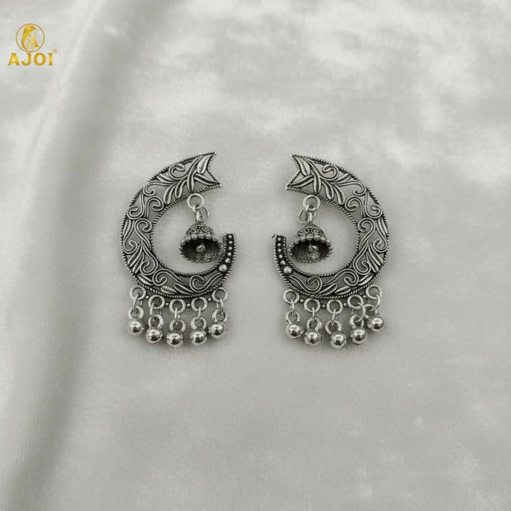 Oxidized Silver Jhumka Earrings – Elegant Ghungroo Danglers