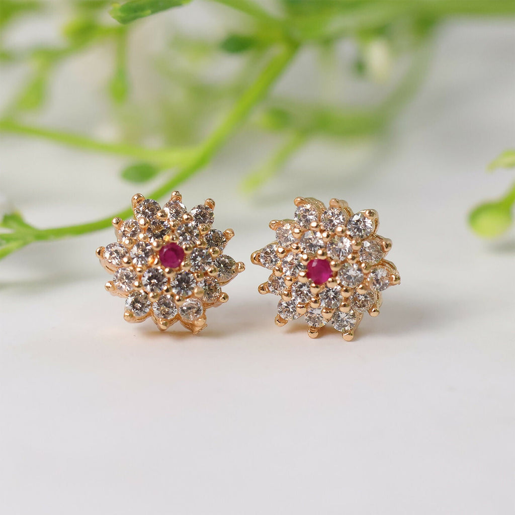 CZ Stud Earrings – Elegant Floral Design for Daily & Party Wear