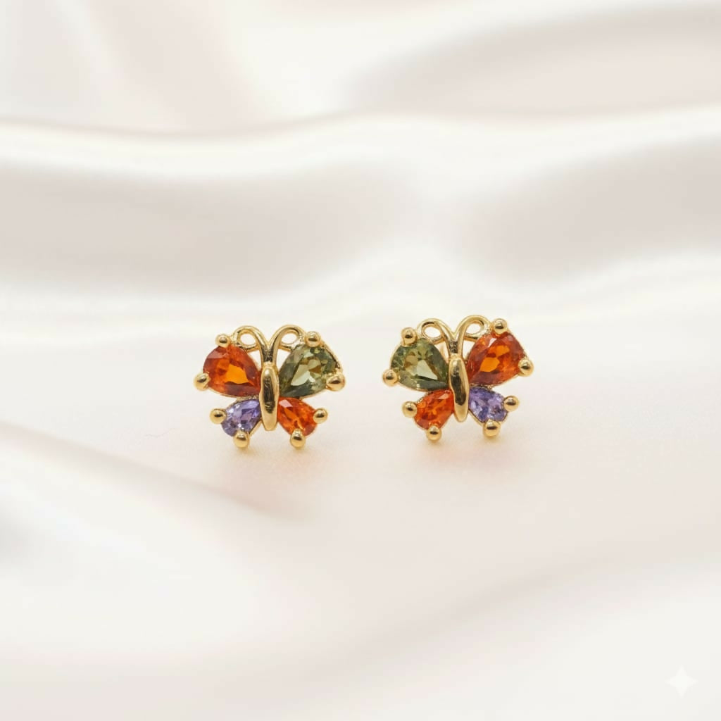 Gold Plated Butterfly Stud Earrings – Multicolored Zircon Sparkle