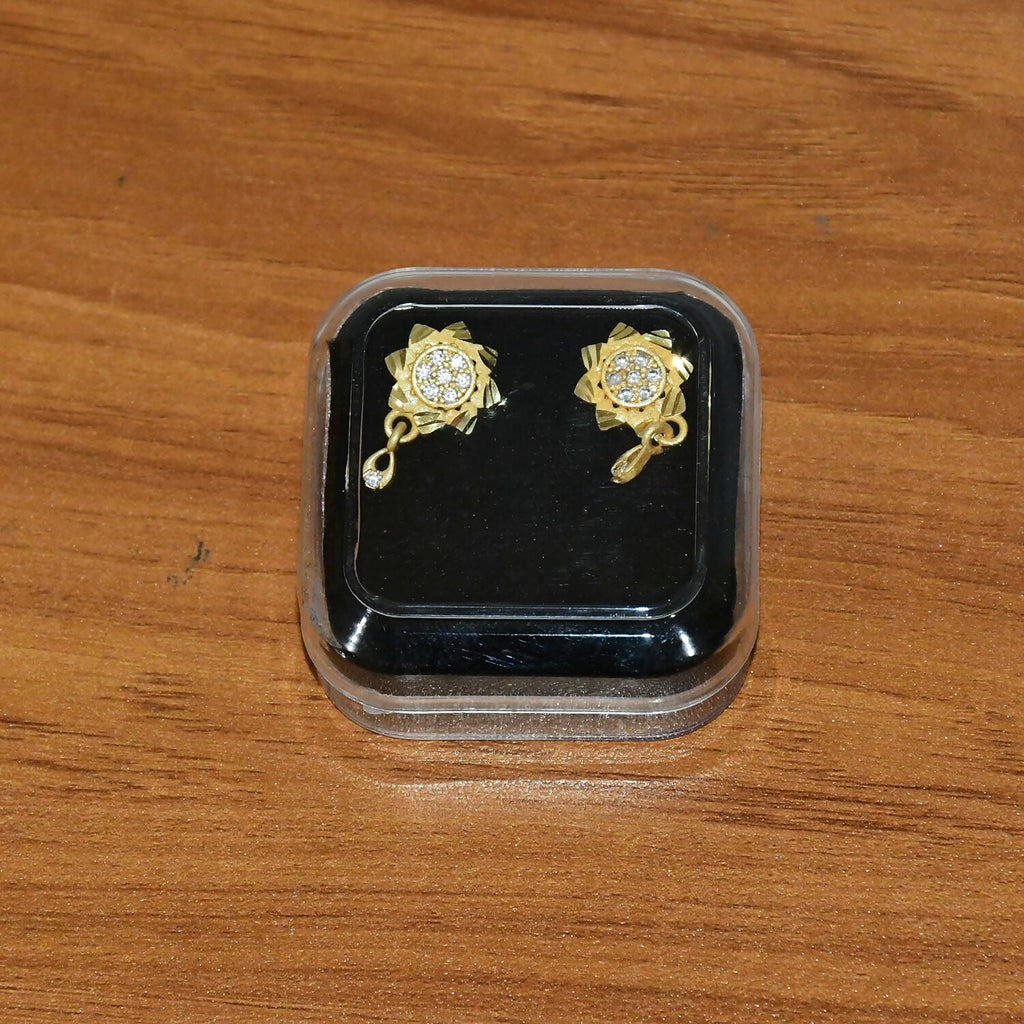 Gold Finish Drop Earrings – Floral Design with Sparkling Stones