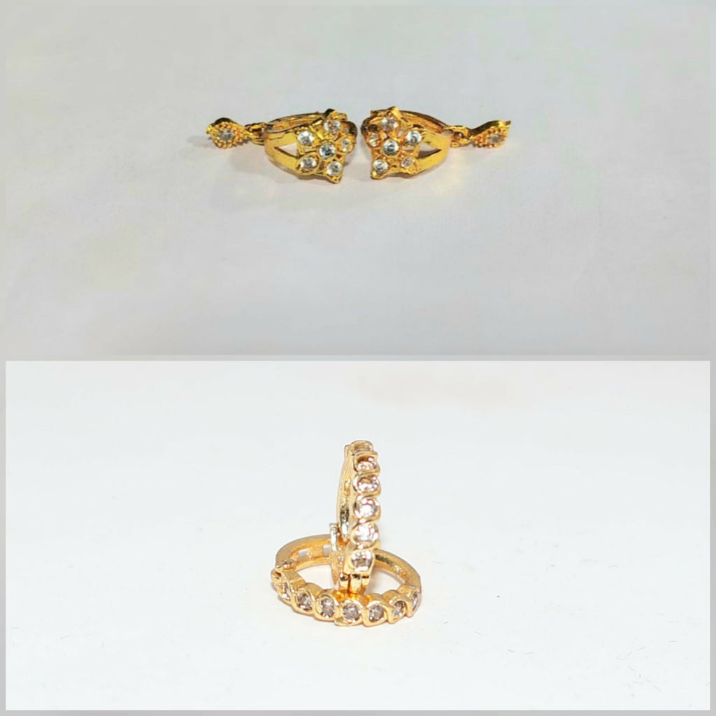Gold Plated Flower Drop Huggie Earrings – Elegant Combo Pack