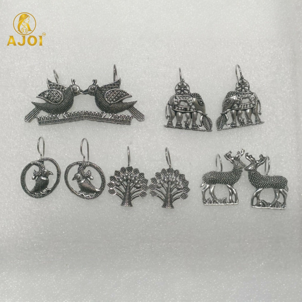 Oxidized Silver Earrings Combo – 5 Traditional Motif Pairs