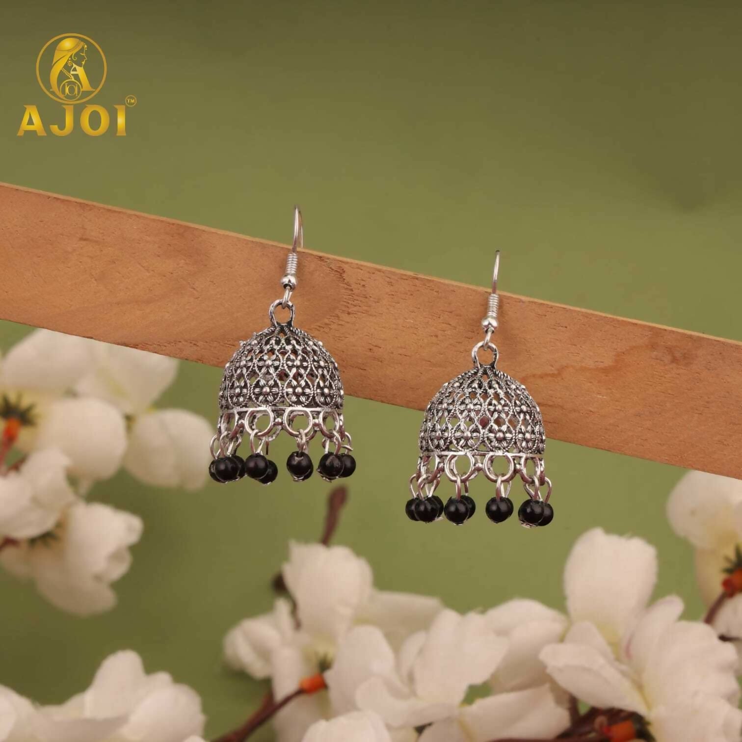 Oxidised Silver Jhumka Earrings Set - Pearl & Beaded Combo