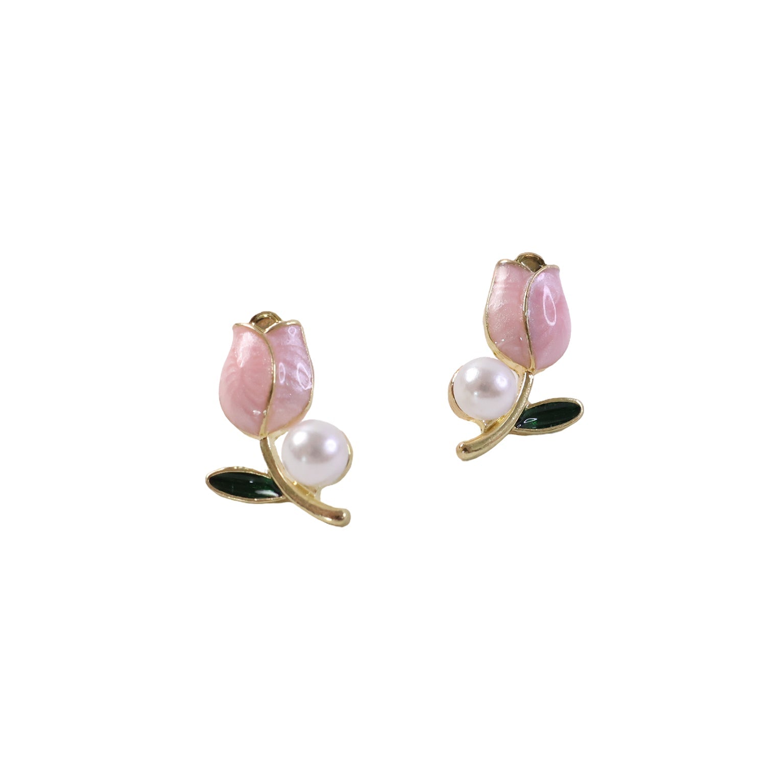 Pink Tulip Pearl Earrings – Elegant Gold Plated Studs