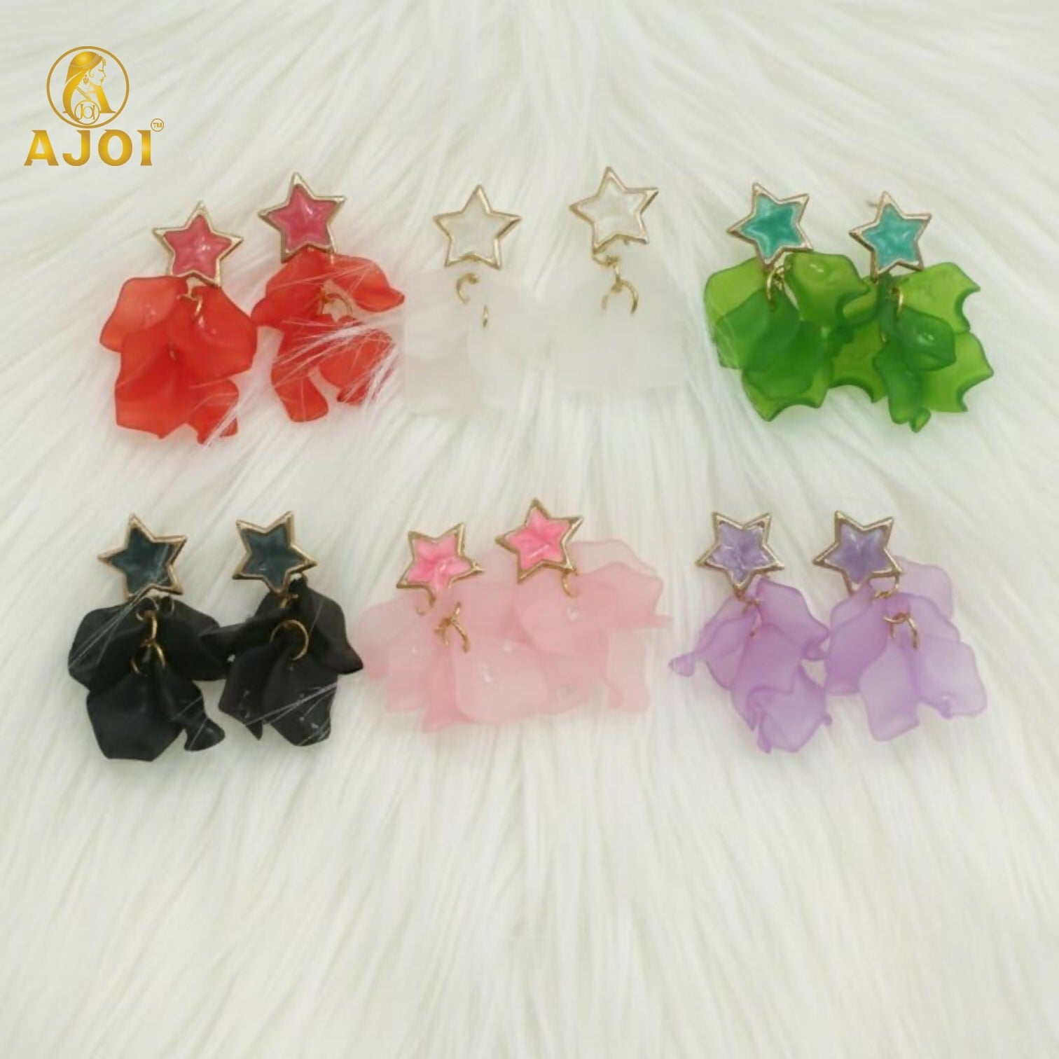 Luxury Floral Drop Earrings – Soft Matte Petal Layers with Star Studs