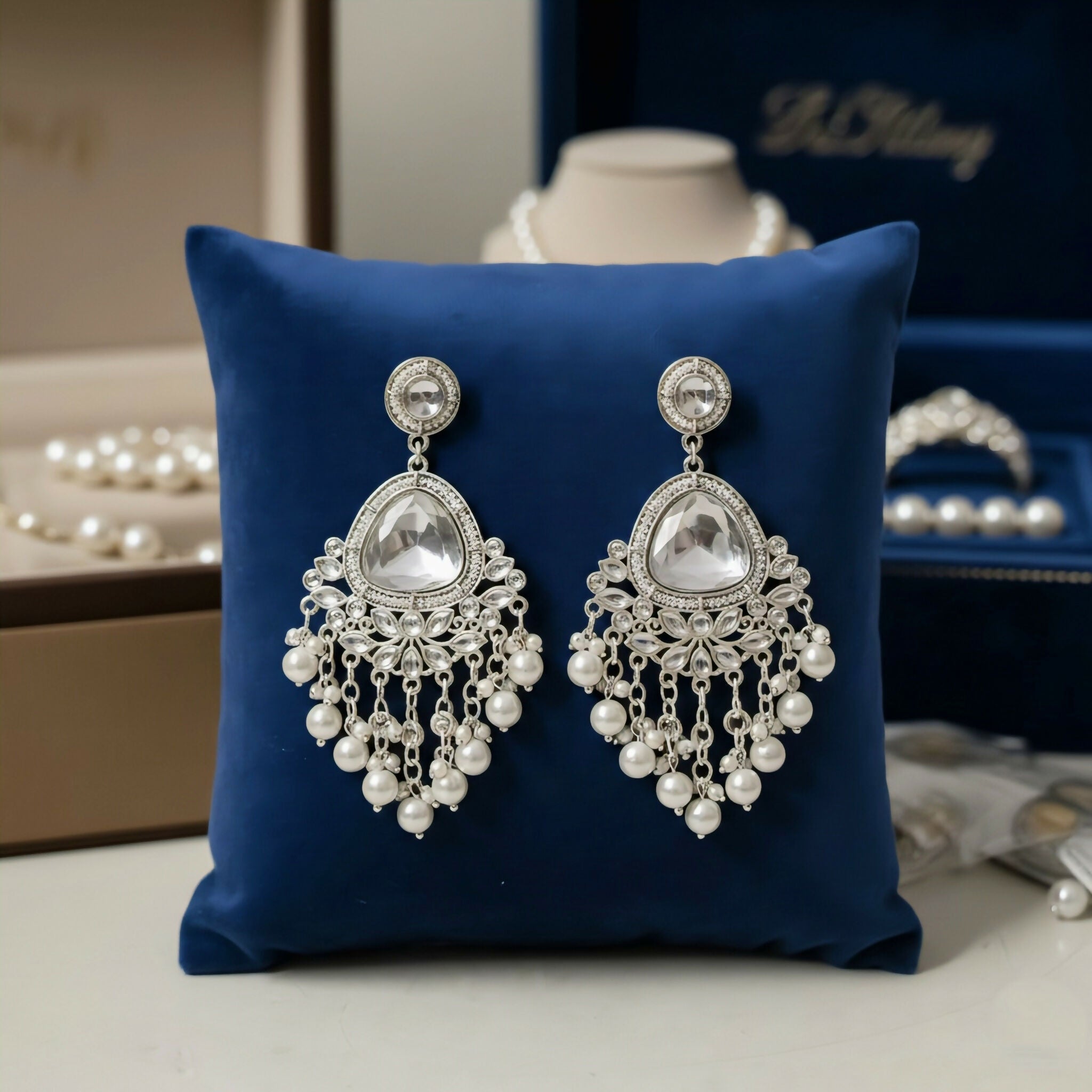 Kundan Pearl Earrings – Elegant Indian Statement Jhumkas for Brides