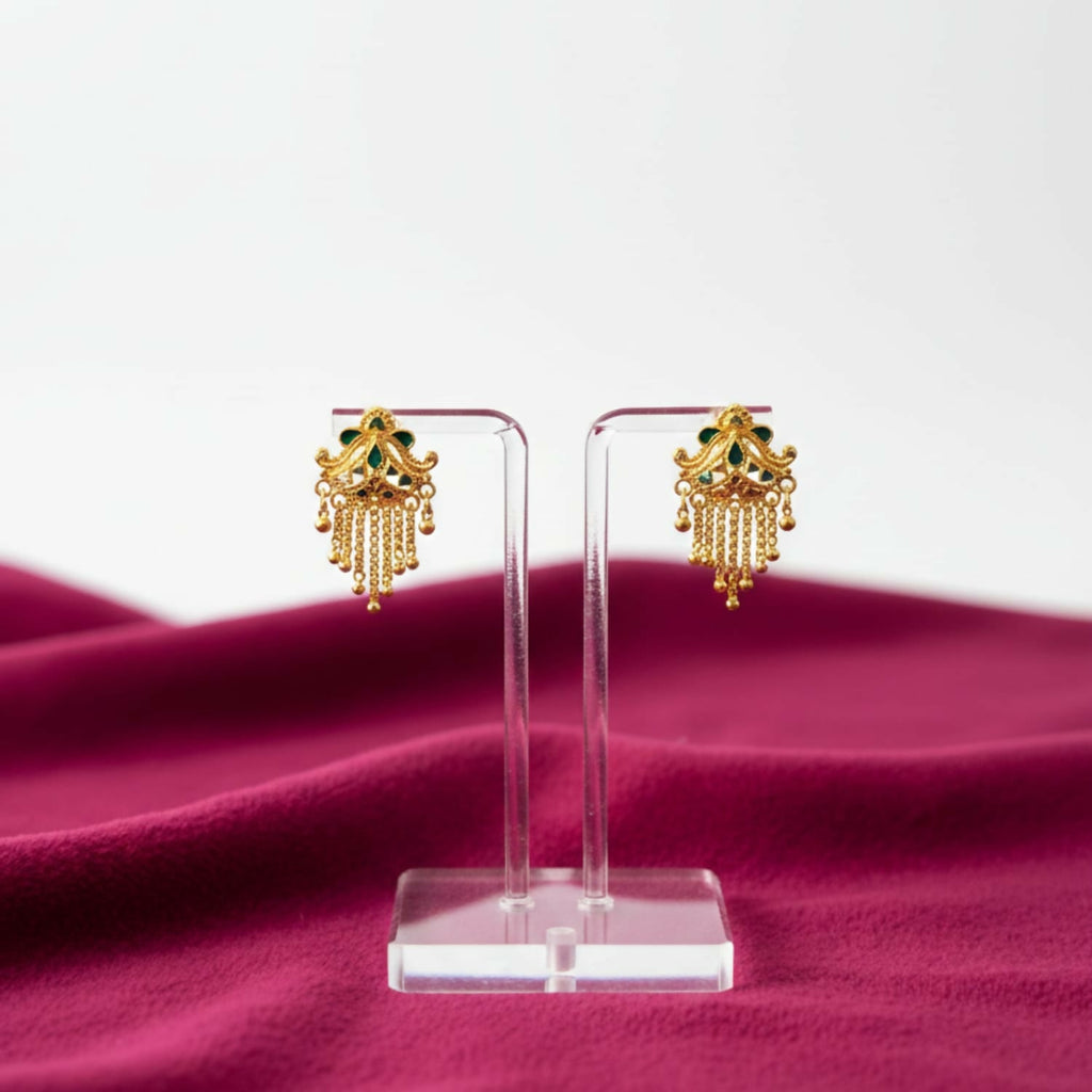 Gold-Plated Jhumka Earrings – Traditional Mina Work with Filigree