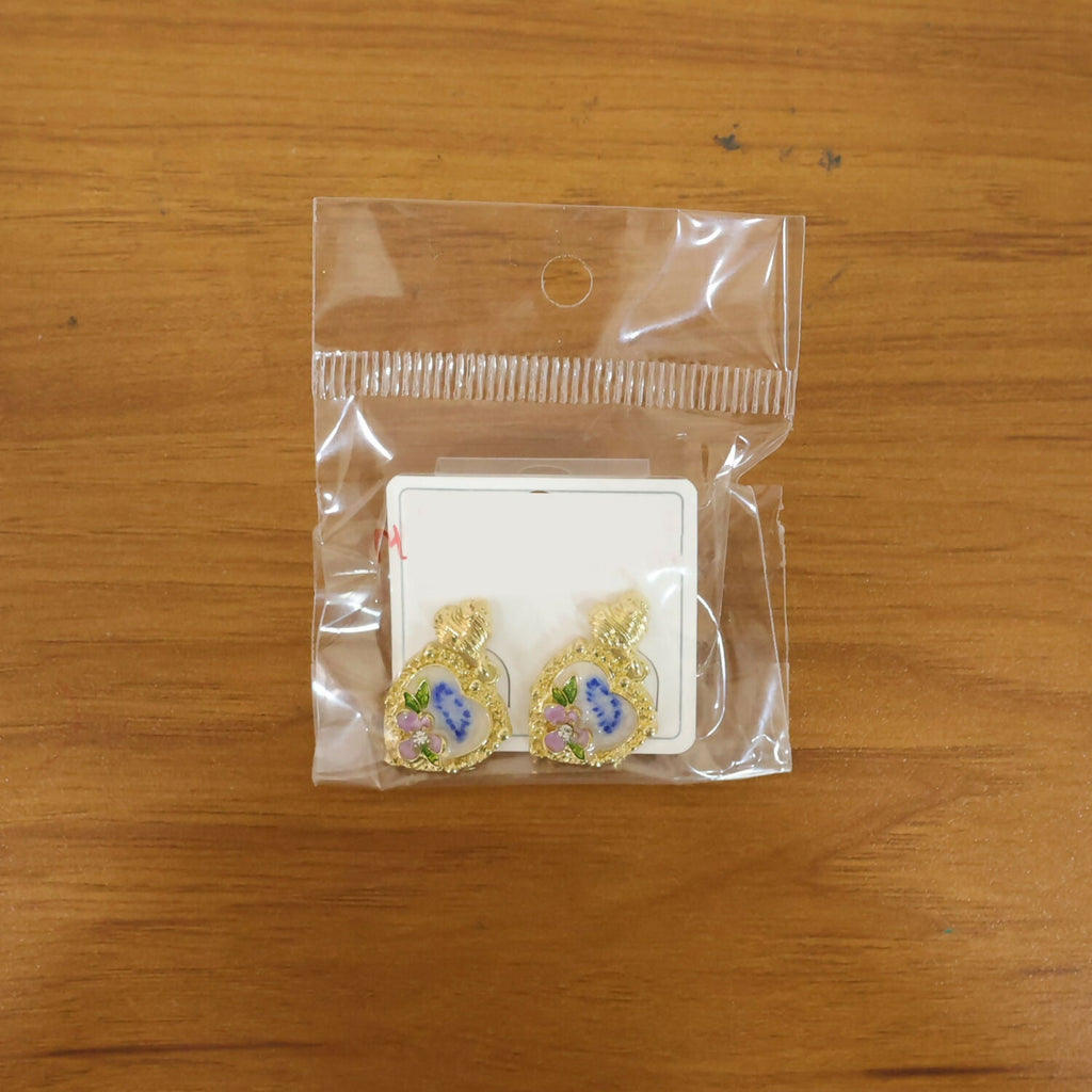 Korean Heart Floral Drop Earrings – Gold Plated Pearl & Crystal