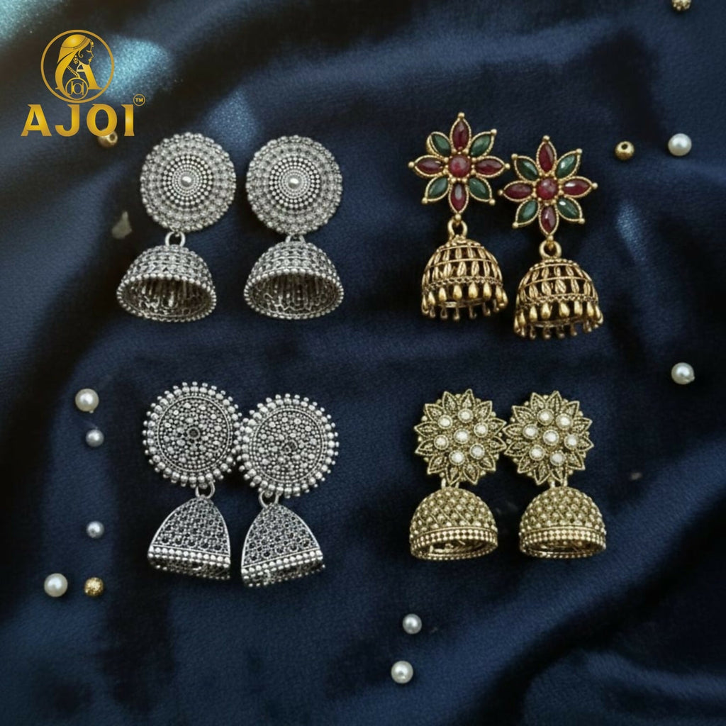 Royal Heritage Stud Earrings – Elegant Ethnic Jhumka Combo