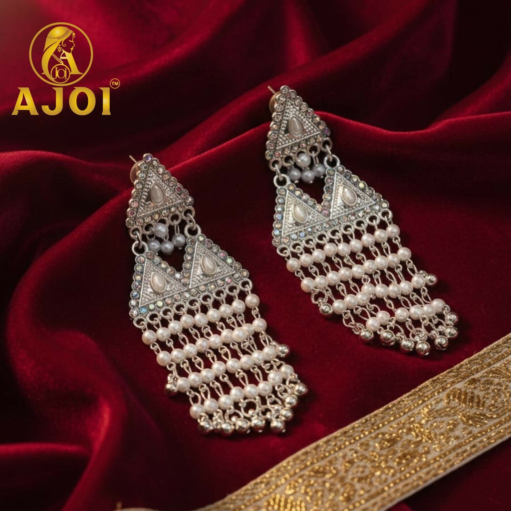 Pearl Drop Silver Earrings – Elegant Designer Tassels