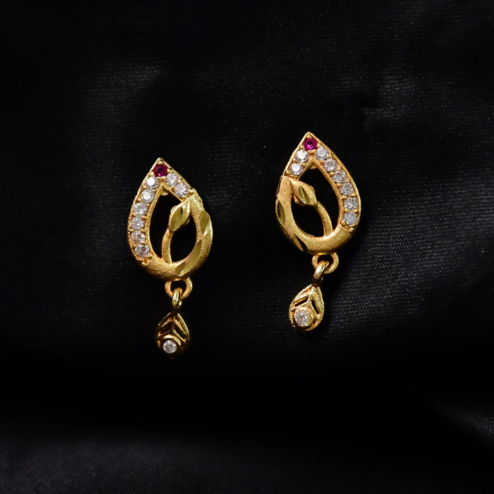 Gold Teardrop Earrings – Ruby Detailing & Crystal Drops