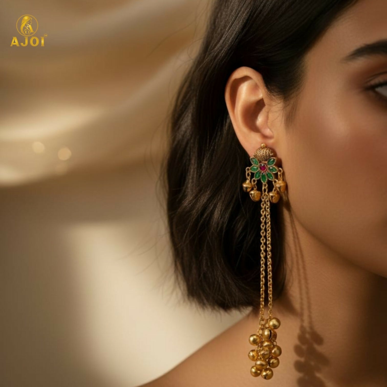 Floral Stud Ghungroo Jhumki Earrings – Long Drop Ethnic Design