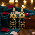 Kashmiri Gold-Plated Jhumka Earrings – Elegant Green Stone & Ghungroo