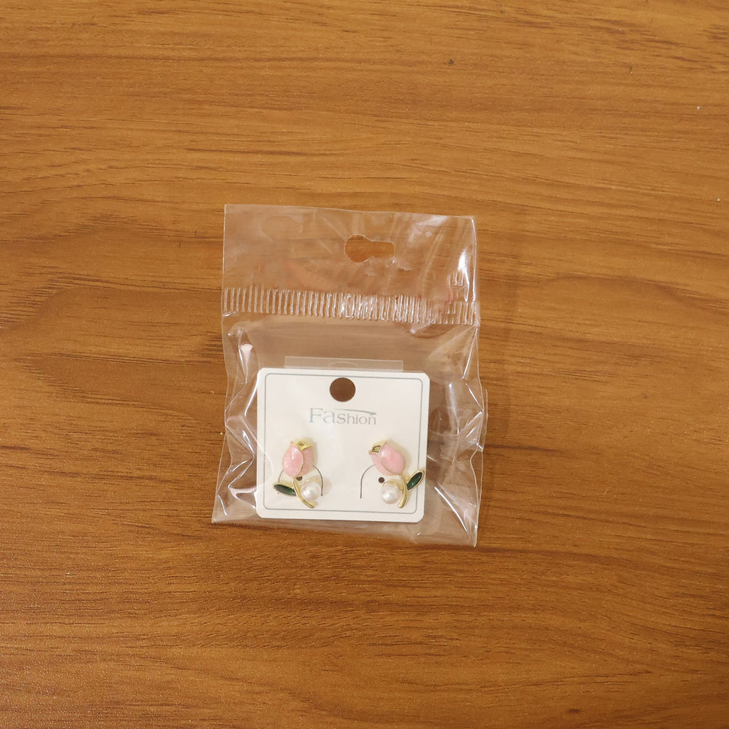 Pink Tulip Pearl Earrings – Elegant Gold Plated Studs