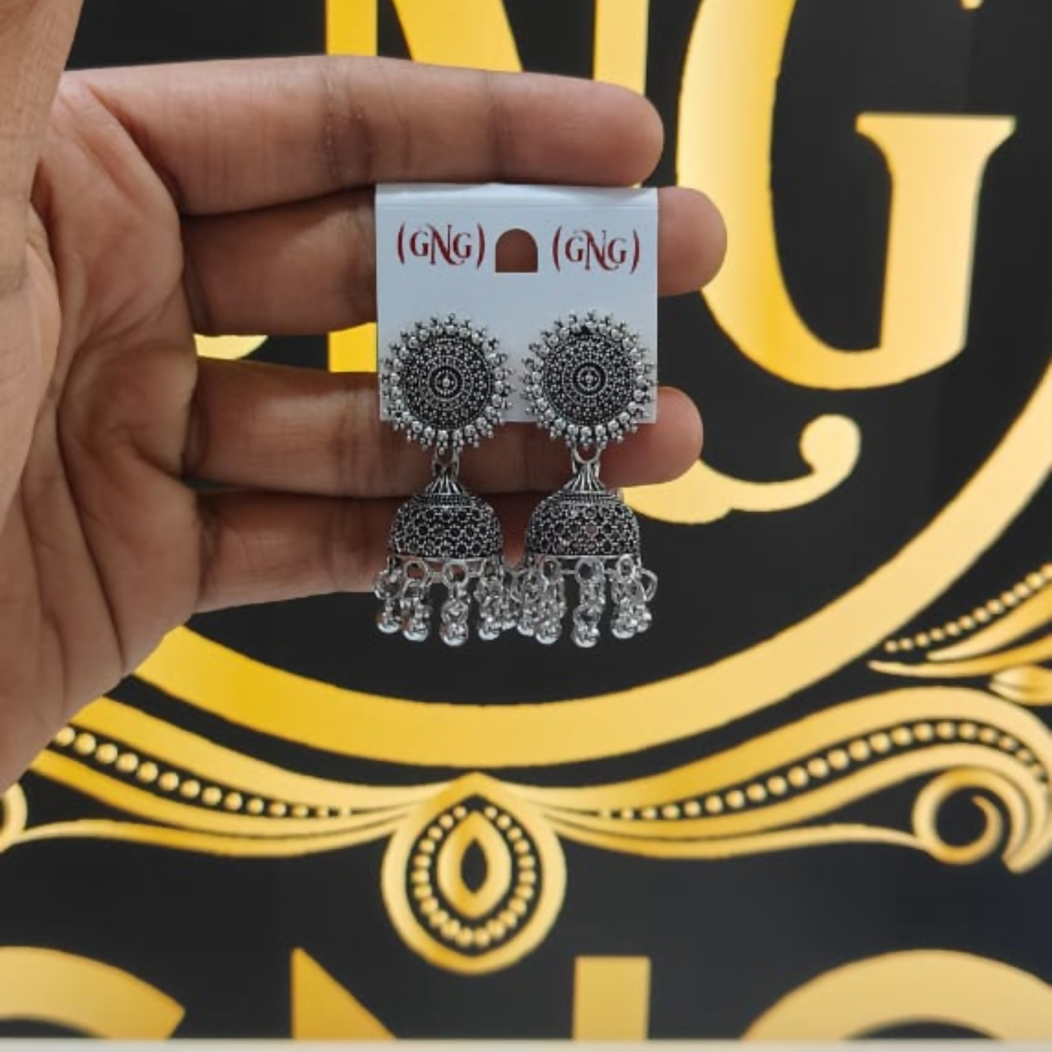 Oxidised Silver Jhumka Earrings – Classic Round Stud Design
