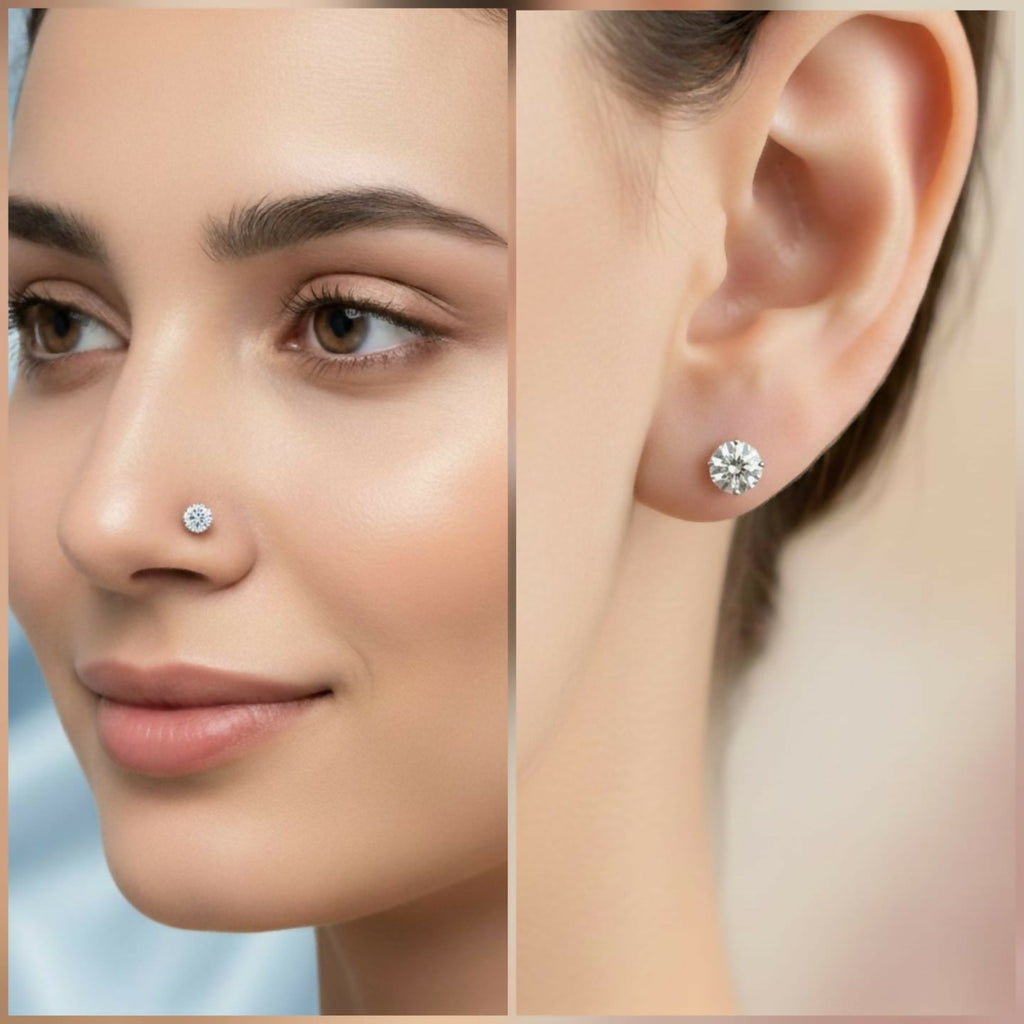 Solitaire Stud Earrings – Rose Plated Flat-Back Comfort