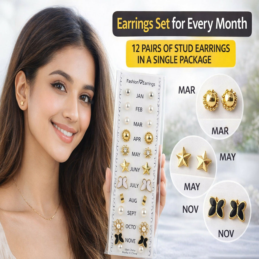 12-Month Birthstone Earrings – Complete Fashion Set