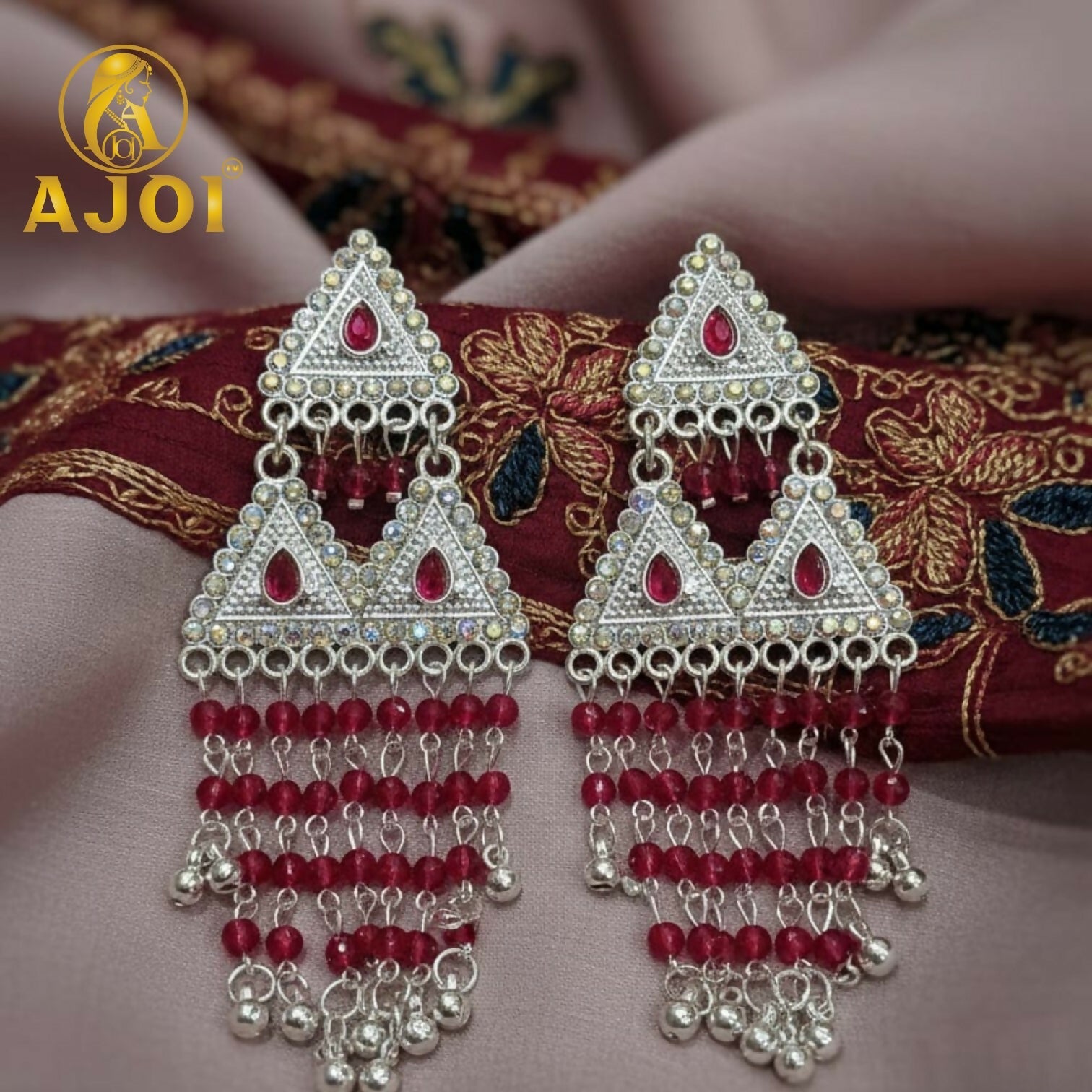 Ruby Drop Silver Earrings – Ethnic Designer Statement Tassels
