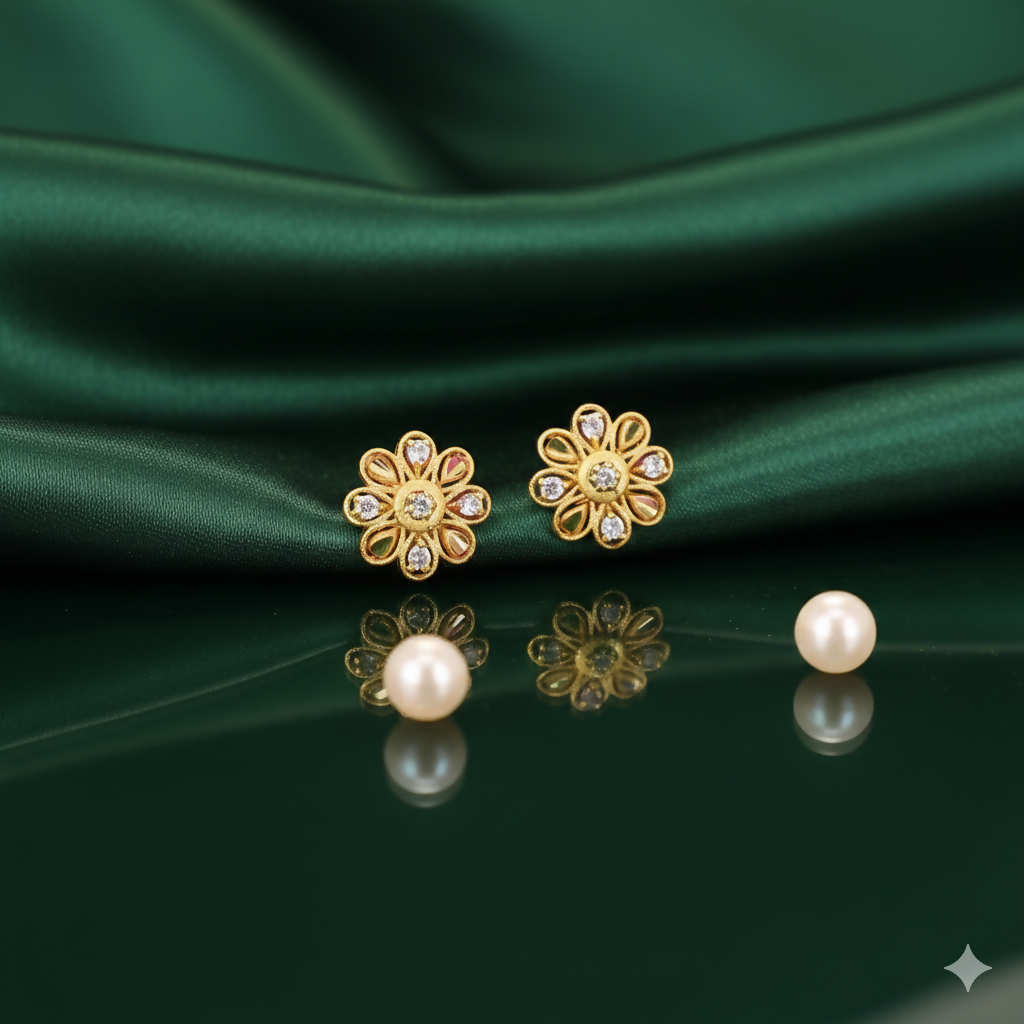 Gold Flower Stud Earrings – Elegant Dainty Floral Design