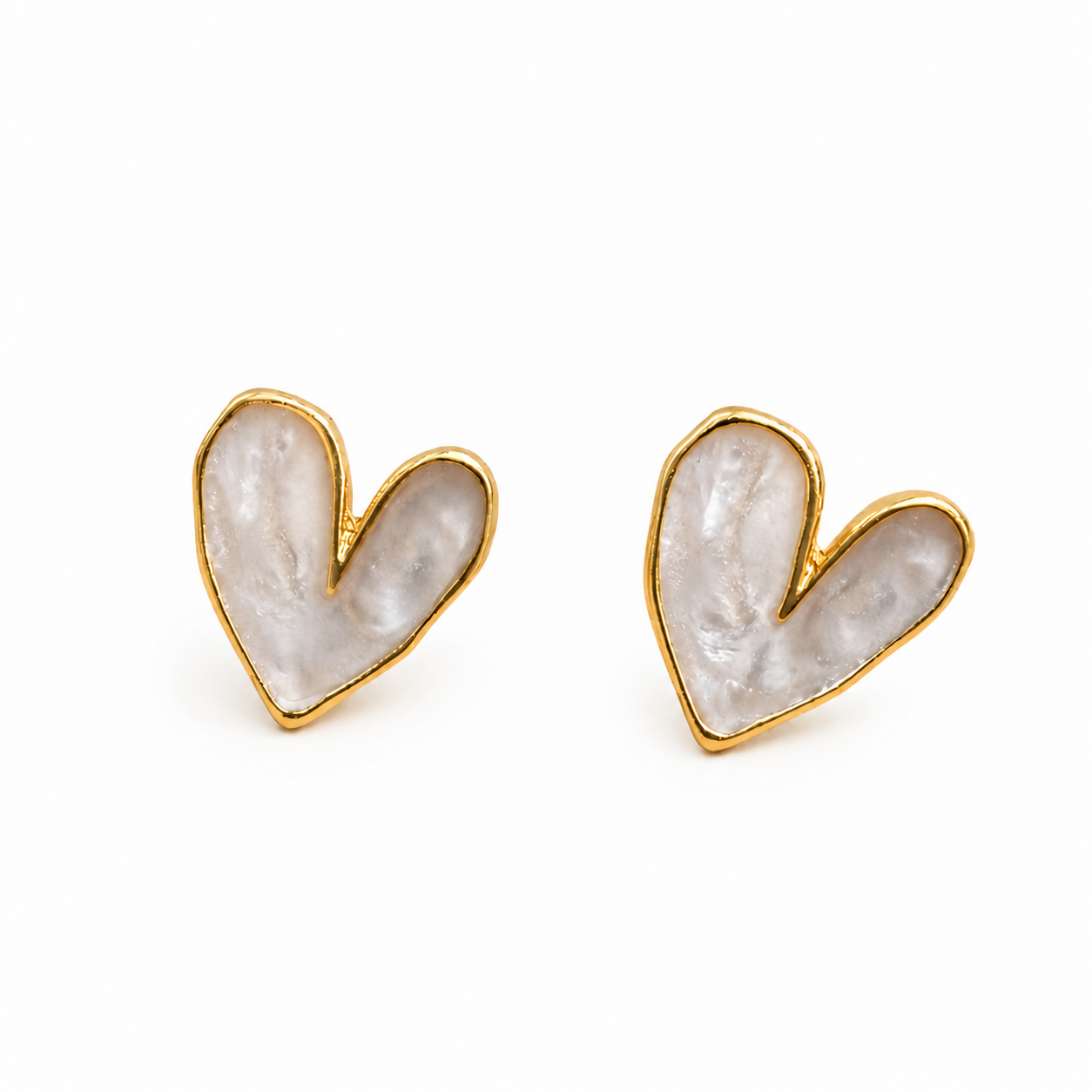 Pearl Heart Stud Earrings – Elegant Gold-Toned Jewelry for Women