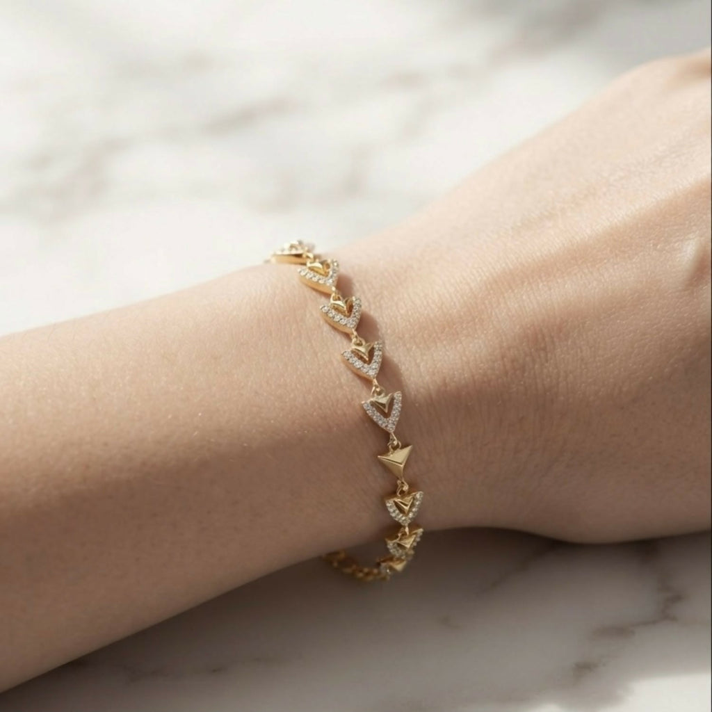 Modern Gold-Tone Triangle Link Bracelet with Crystal Accents for Women and Girls