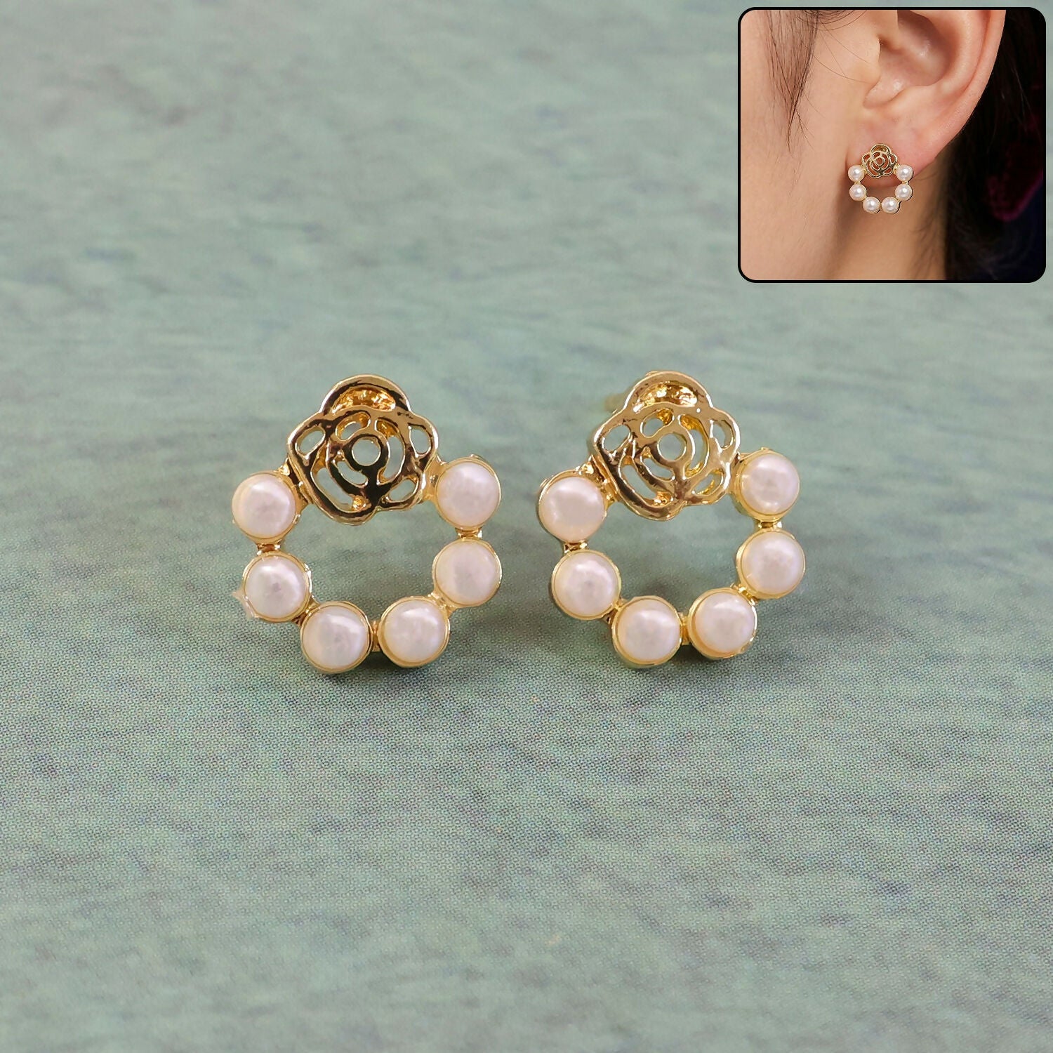 Pearl Wreath Studs – Delicate Rose Gold Design for Women
