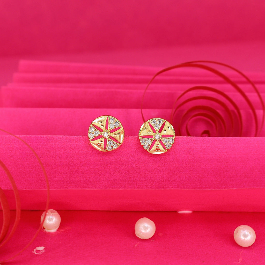 Gold-Plated Diamond-Cut Stud Earrings – Elegant Daily Wear