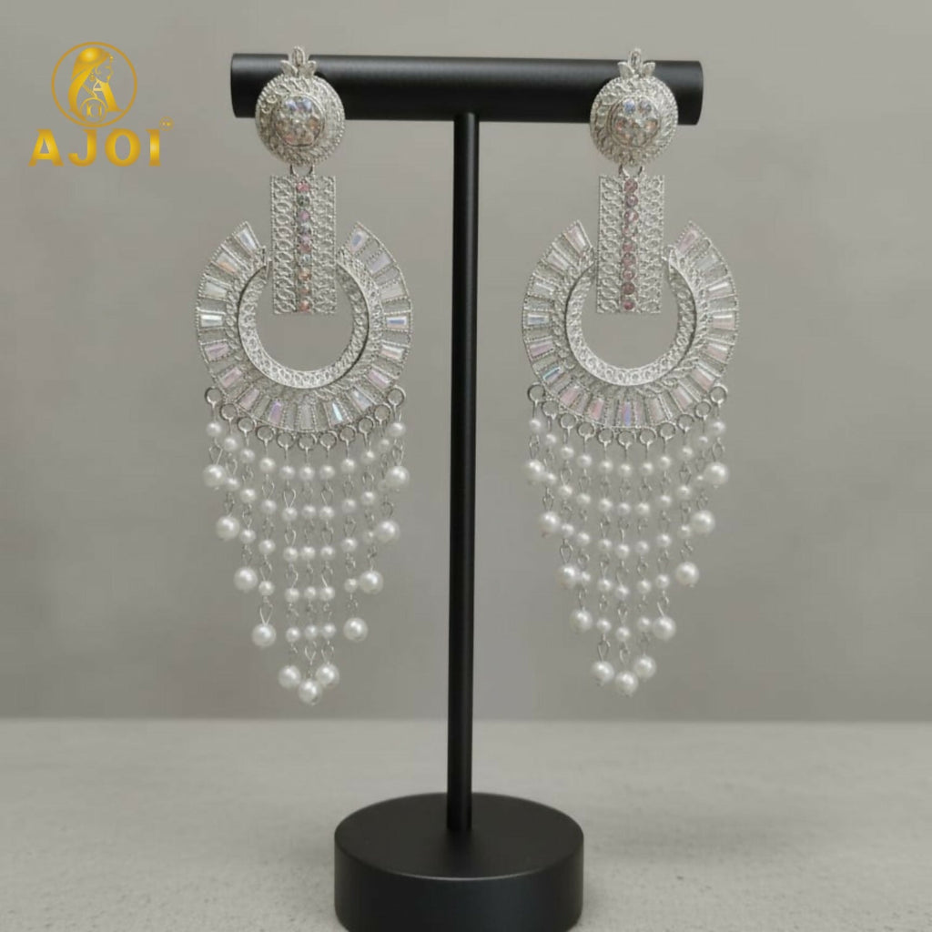Pearl Tassel Earrings – Elegant Silver-Tone Statement Jewelry