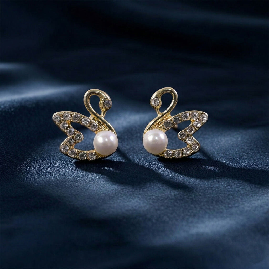 Pearl Butterfly Stud Earrings – Gold Plated Elegant Design | HV