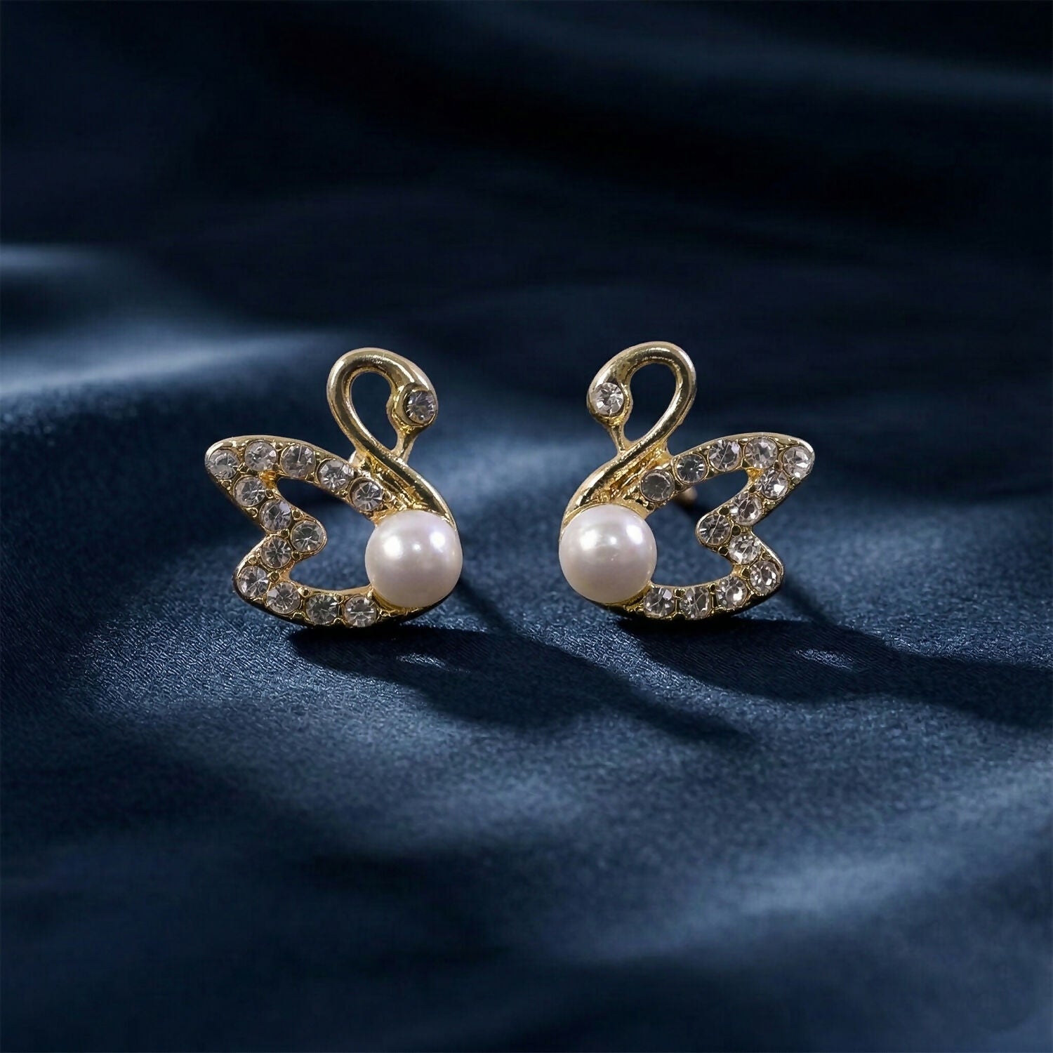 Pearl Butterfly Stud Earrings – Gold Plated Elegant Design | HV