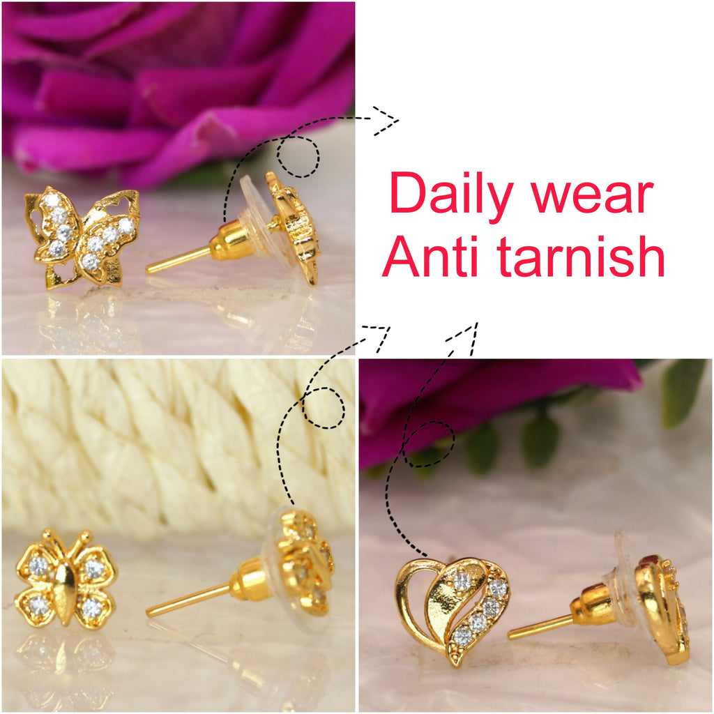 Gold Butterfly Stud Earrings Combo Pack – Elegant Heart & Butterfly Design