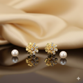 Gold Floral Stud Earrings – Elegant Diamond-Cut Finish
