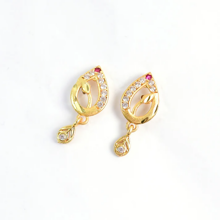 Gold Teardrop Earrings – Ruby Detailing & Crystal Drops