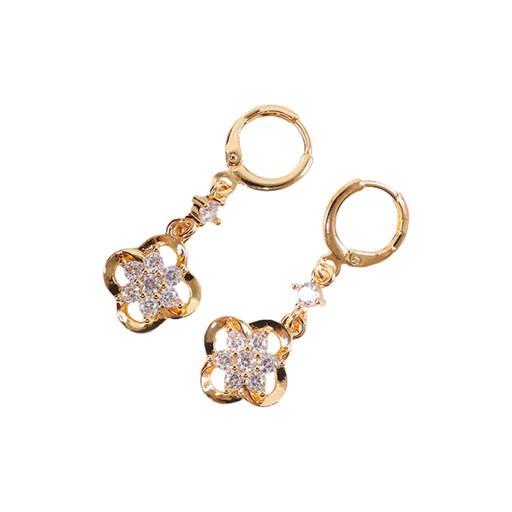 Gold-Tone Crystal Floral Hoop Earrings – Elegant Drop Design