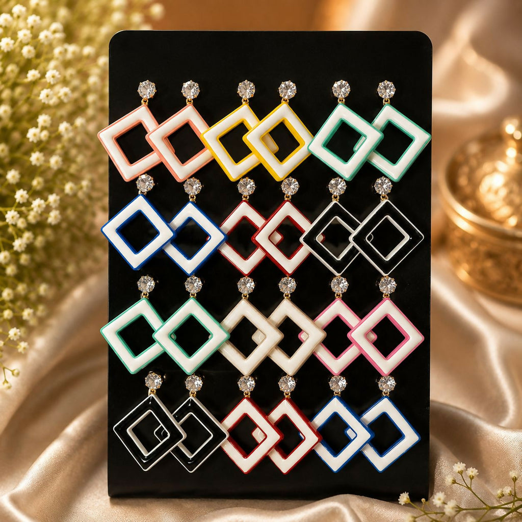 Colorful Geometric Drop Earrings – Trendy Crystal Jewellery Set