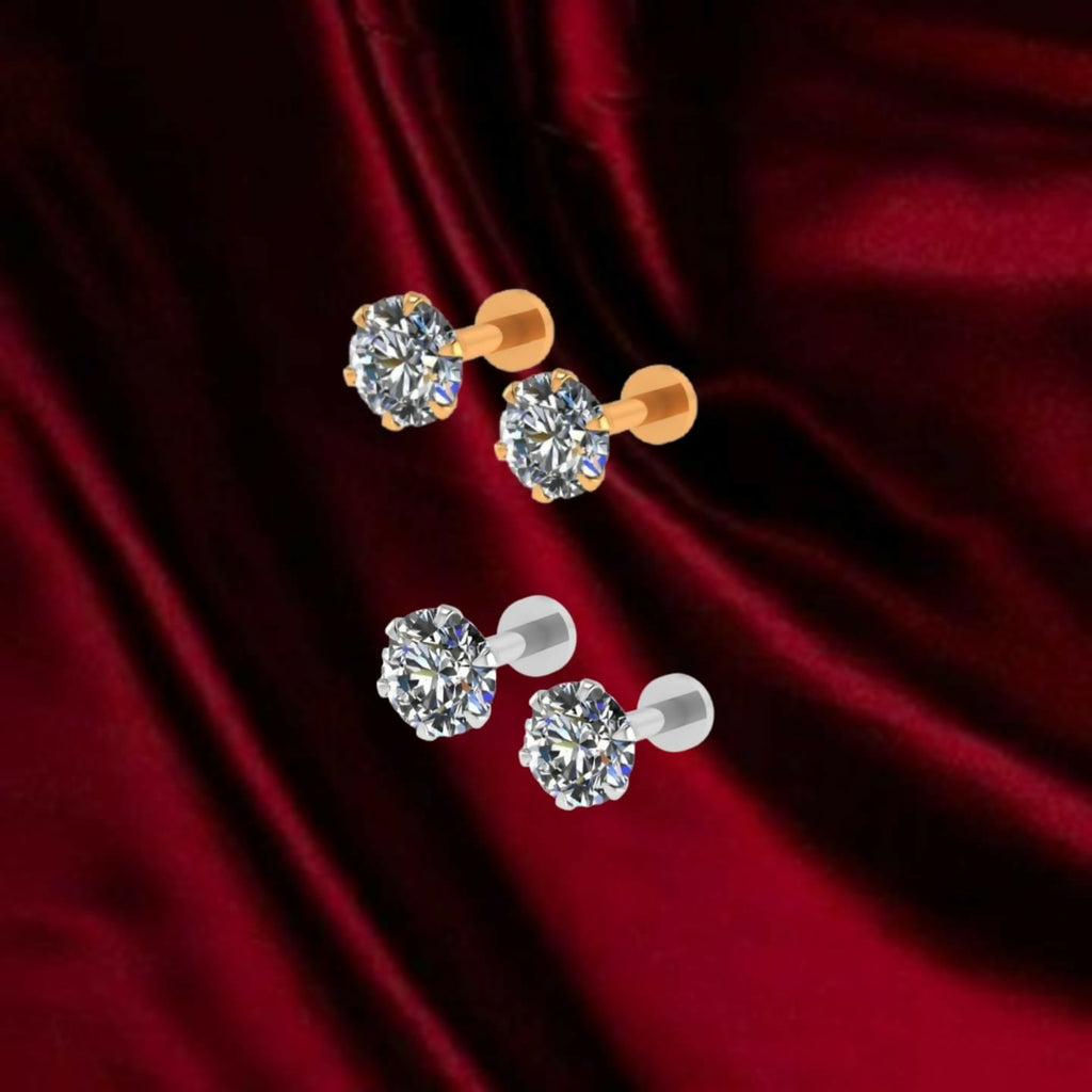 Silver Plated AD Solitaire Flat Back Stud Earrings Combo Pack