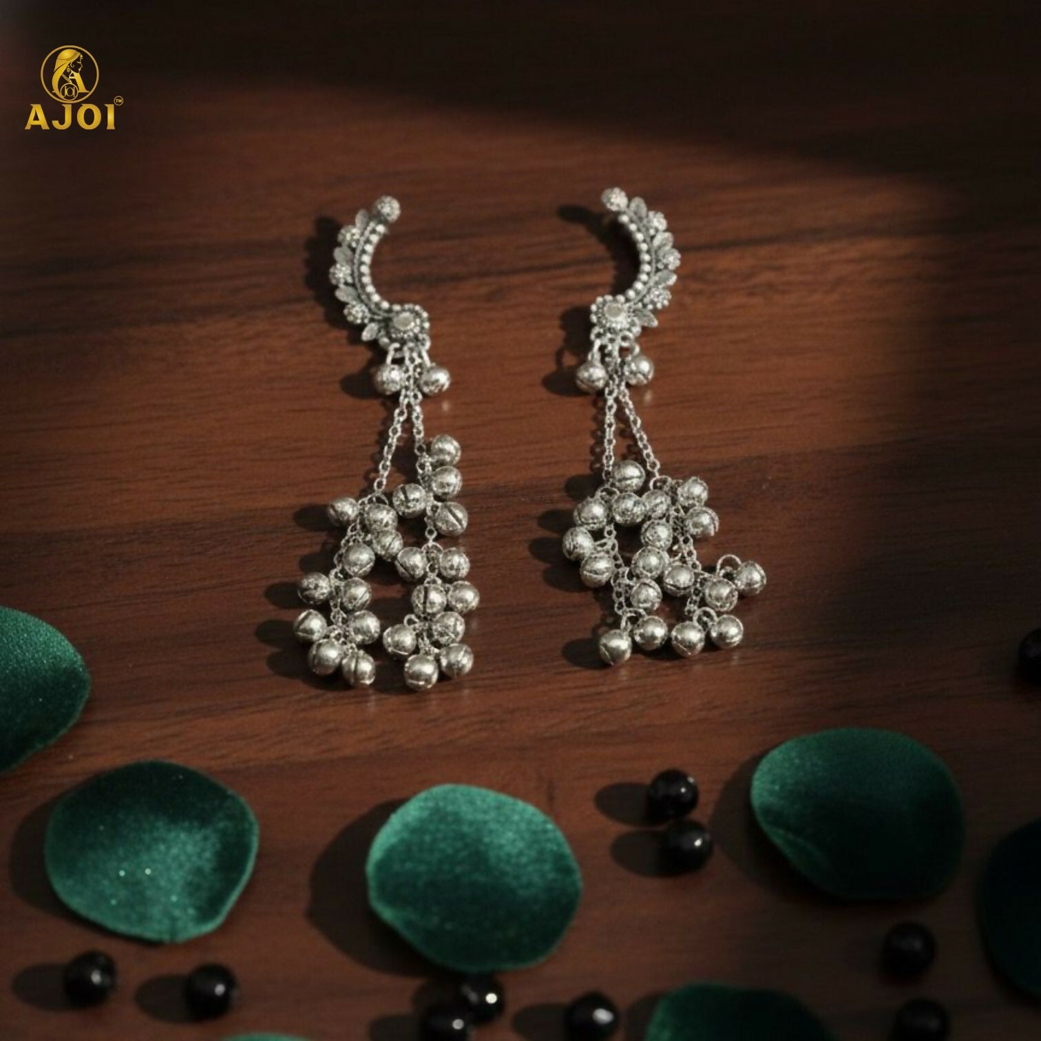 Silver Oxidised Chandbali Jhumka Earrings with Ghungroo Dangles – Elegant Festive Jewellery