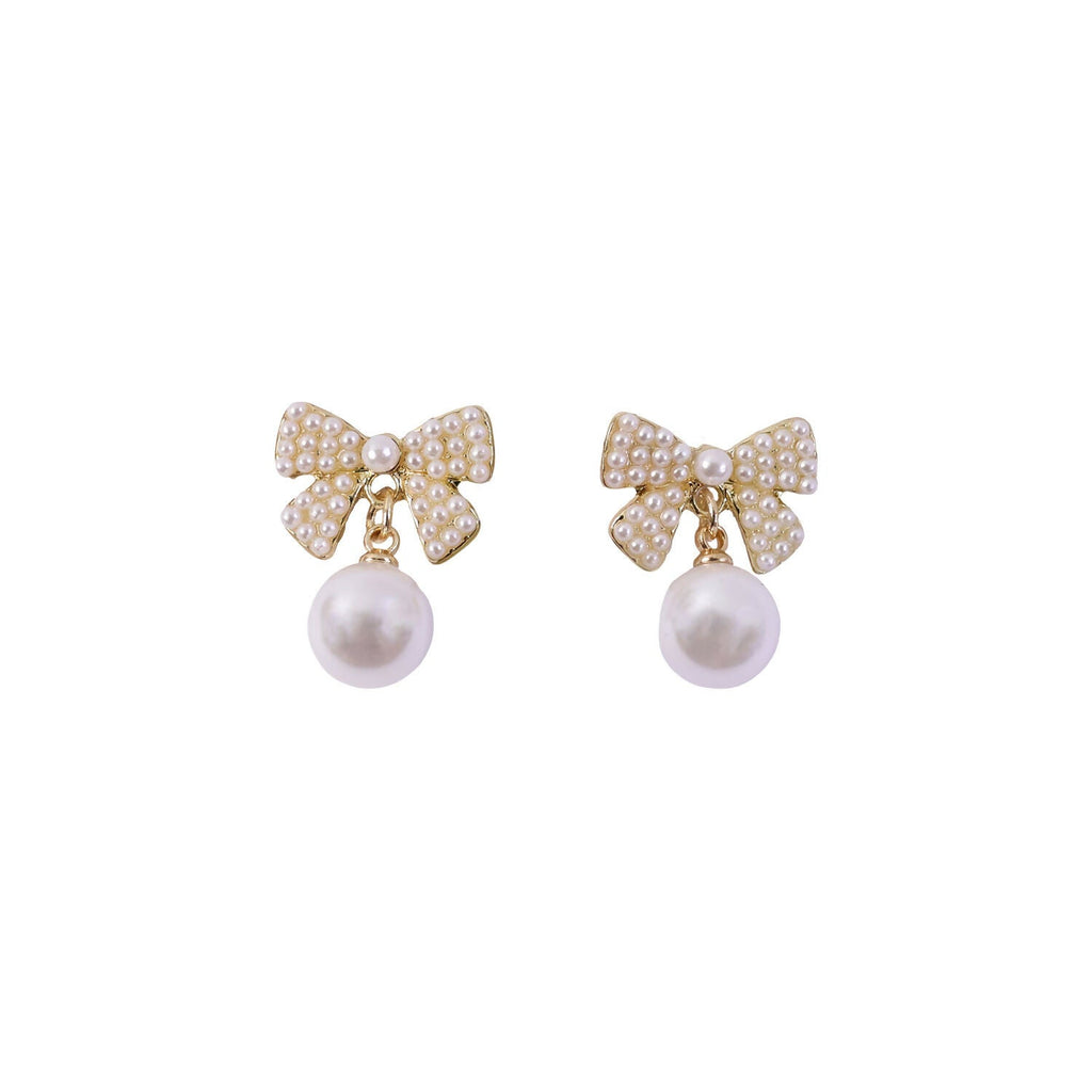 Crystal Pearl Studs – Elegant Korean Ribbon Bow Earrings