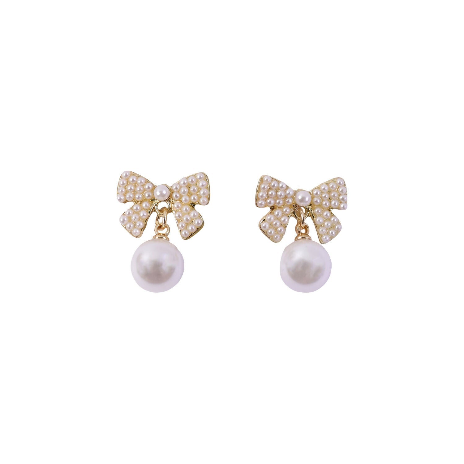 Crystal Pearl Studs – Elegant Korean Ribbon Bow Earrings